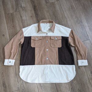 NWT $62 Fashion On Earth Brown Jacket Shacket Colorblock Oversized Women Size M